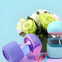 WELOUR Lavender & Blue Set of 3 Glass Rabit Water Bottle 350 ml-image-1