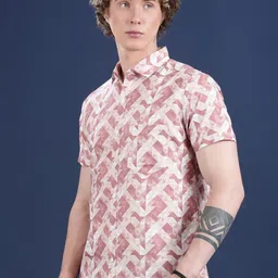 THE BEETEL HOUSE Men Relaxed Fit Geometric Printed Spread Collar Cotton Casual Shirt image 4