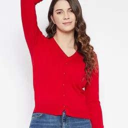 Zigo Women V-Neck Front-Open Sweater-image-86