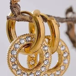 GMM Luxe Gold-Plated Crystals Circular Shaped Studded Hoop Earrings-picture-38