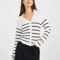 Styli Women Striped V-Neck Long Sleeves Cardigan-picture-17