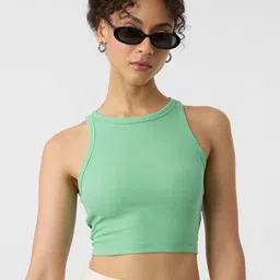 The Souled Store Women Apple Mint Ribbed Tank Crop Top-picture-57