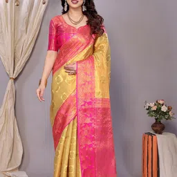 yourwish Ethnic Motifs Zari Silk Cotton Banarasi Saree-image-33