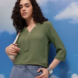 CORSICA RIbbed V-Neck Top with Button Detail-picture-30