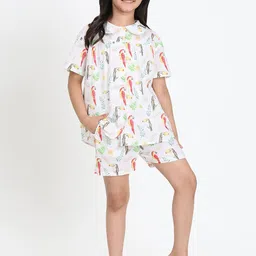 Maaesa Girls Tropical Printed Cotton Shorts With Shirt Night Suit-image-6
