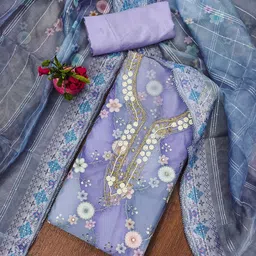 Panzora Women Ethnic Motifs Embroidered Organza Unstitched Dress Material-image-91