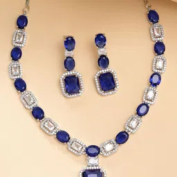 KARATCART Silver-Plated Square Shape Cubic Zirconia Stone Studded Jewellery Set-image-49