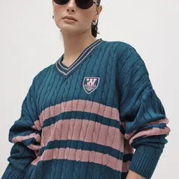 The Roadster Life Co. Acrylic Striped & Cable Knit Pullover-picture-11