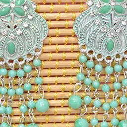 MEIRA JEWELLERY Silver-Plated Stones Studded & Beaded Contemporary Drop Earrings image 2