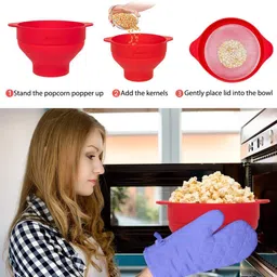 karp Silicone Microwave Collapsible Popcorn Popper Maker Bowl With Lid Silicone Microwave Collapsible Popcorn Popper Maker Bowl With Lid 260 g Popcorn Maker image 4