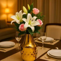 MARKET99 VON CASA Gold Toned Shiny & Diamond Pattern Metal Gourd-Shaped Flower Vase image 4