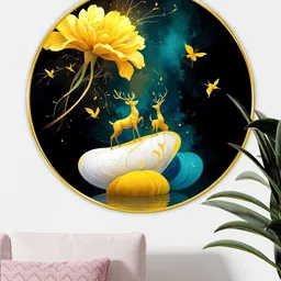 Livin'luxe Black & Yellow MDF Deer Living Room Round Wall Art-40 cm x 40 cm-picture-31