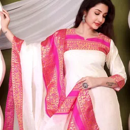 Snofi Creation Square Neck Pure Cotton Straight Kurta With Dupatta image 5