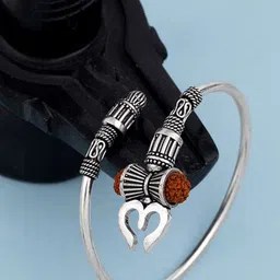 SANAA CREATIONS Unisex Brass Antique Silver-Plated Kada Bracelet-picture-23