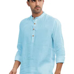 KNOWTED Band Collar Roll-Up Sleeves Straight Short Kurta image 5