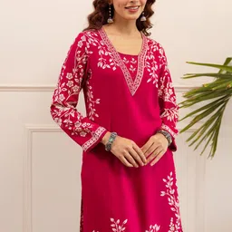 KALINI Women Floral Printed Regular Beads and Stones Kurta with Palazzos image 2