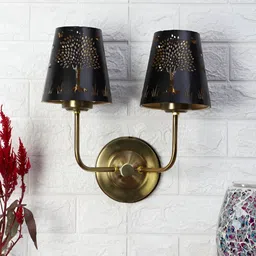 Devansh Black & Gold-Toned Textured Frustum Shaped Wall Lamp image 4