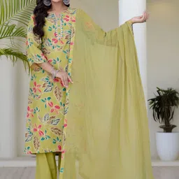 HERE&NOW Women Floral Printed Regular Mirror Work Pure Cotton Kurta with Palazzos & With Dupatta-picture-38