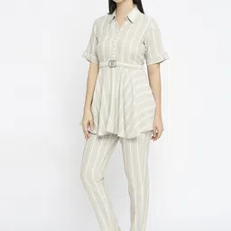 MORDEN MUSE Self Design Shirt Collar Tunic With Trousers & Belt image 4