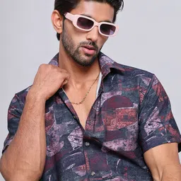 Indian Needle Men Classic Spread Collar Abstract Printed Cotton Casual Shirt-image-32