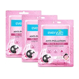 everyuth Naturals Pack Of 3 Anti Pollution Pink Clay & Charcoal Sheet Mask - 75ml-image-16