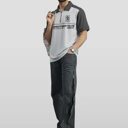 Crazymonk Typography Printed Polo Collar Cotton Oversized T-shirt image 5