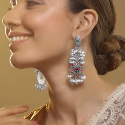 Rubans Silver-Plated Classic Oxidised Emerald Drop Earrings image 1