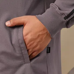 Sztori Plus Size Typography Embroidered Hooded Zip-Up Terry Sweatshirt with Striped Detail image 2