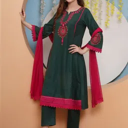 Bhama Couture Floral Embroidered A-Line Kurta With Palazzos & Dupatta image 3