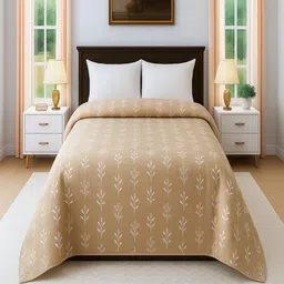 Threadwear Orange & White Floral Printed Cotton AC Room 300 GSM Comforter-image-34