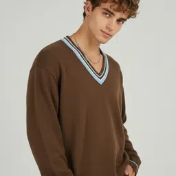 glitchez V-Neck Distressed Hem with Cut-Out Detail Oversized Pullover & Contrasting Edges-picture-35