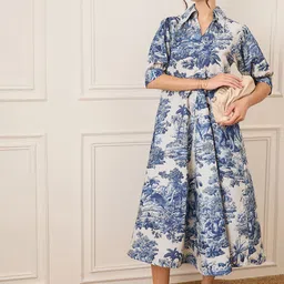 Uptownie Women Front Pleated Floral Midi Dress-image-17