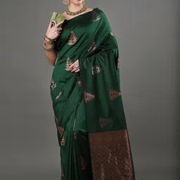 CANBIA Ethnic Motifs Zari Silk Blend Banarasi Saree-picture-47