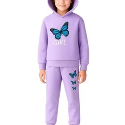 US TRENDZ Girls Pack Of 2 Printed Loop Knit Full-Sleeves Hooded Tracksuits image 4