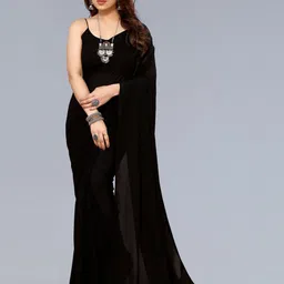 Moda Rapido Solid Black Saree with Blouse Piece-picture-16