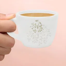 Larah by BOROSIL White & Green 6 Pieces Printed Opalware Glossy Cups And Mugs 140ML image 3