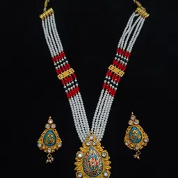 EENA MEENA Artificial Stones Studded Pearls Beaded Necklace And Earrings-picture-27