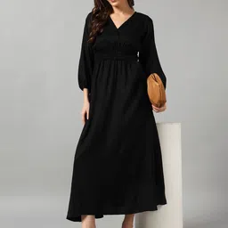 Raiyani Fashion Women V-Neck Crepe Fit & Flare Midi Dress-image-50