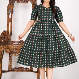 KALINI Print Puff Sleeve Fit & Flare Midi Dress-picture-38
