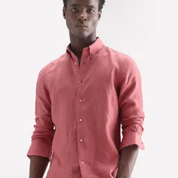 RARE RABBIT Men Premium Fit Solid Button-Down Collar Linen Casual Shirt-image-63