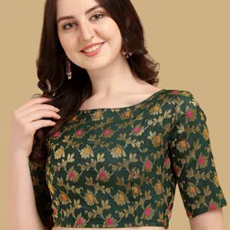 Oomph! Woven Design Boat Neck Saree Blouse-image-64