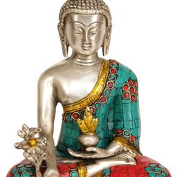 Exotic India Silver-Toned & Blue Buddha Idol Showpiece-picture-38