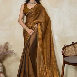 VASTRA-THE FACTORY STORE Beads and Stones Embellished Border Tissue Saree image 3