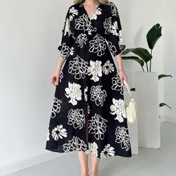 Fashion2wear Floral Print Kimono Sleeve A-Line Midi Dress-image-14
