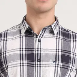 JADE BLUE Men Slim Fit Tartan Checks Opaque Checked Casual Shirt image 5