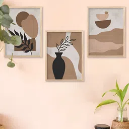 Kotart Brown & White 3 Pieces Wooden Abstract Printed Wall Art-picture-28