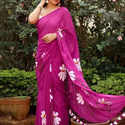 KALINI Floral Linen Blend Block Print Saree image 3