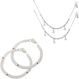Heer Collection Set Of 2 Silver-Plated Ghungroo Beaded Anklet image 1