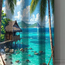 Aura Green & White Door Curtain image 2