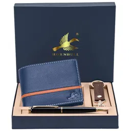 Hornbull Men Denial Navy Leather Wallet, Keyring & Pen Combo Accessory Gift Set-picture-32